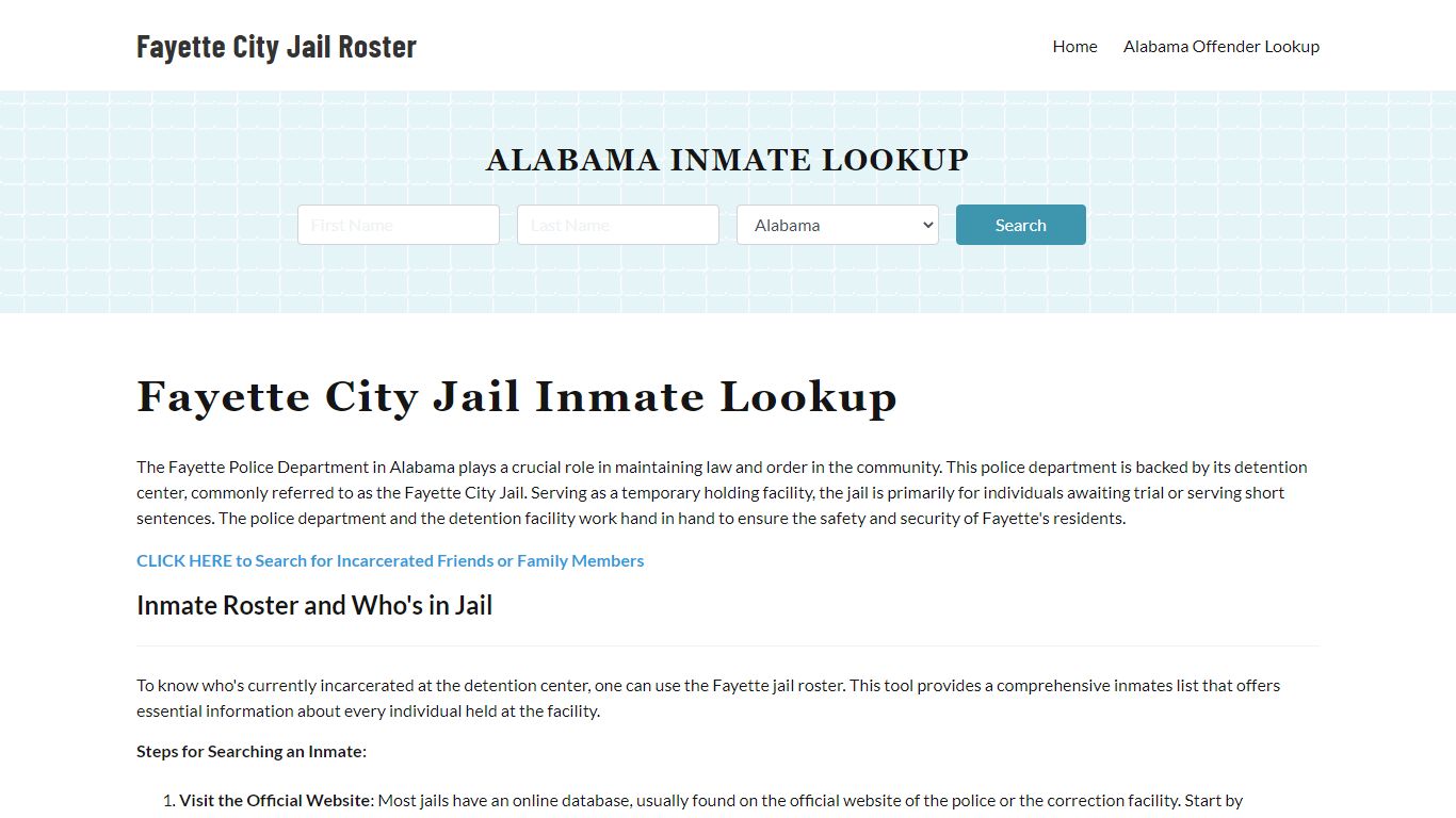 Fayette City Jail & Police Department, AL Inmate Roster, Recent Arrests ...